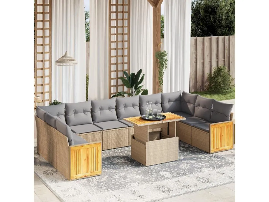 Set de sofás de jardín 11pzas con cojines ratán sintético beige 21661tfdg