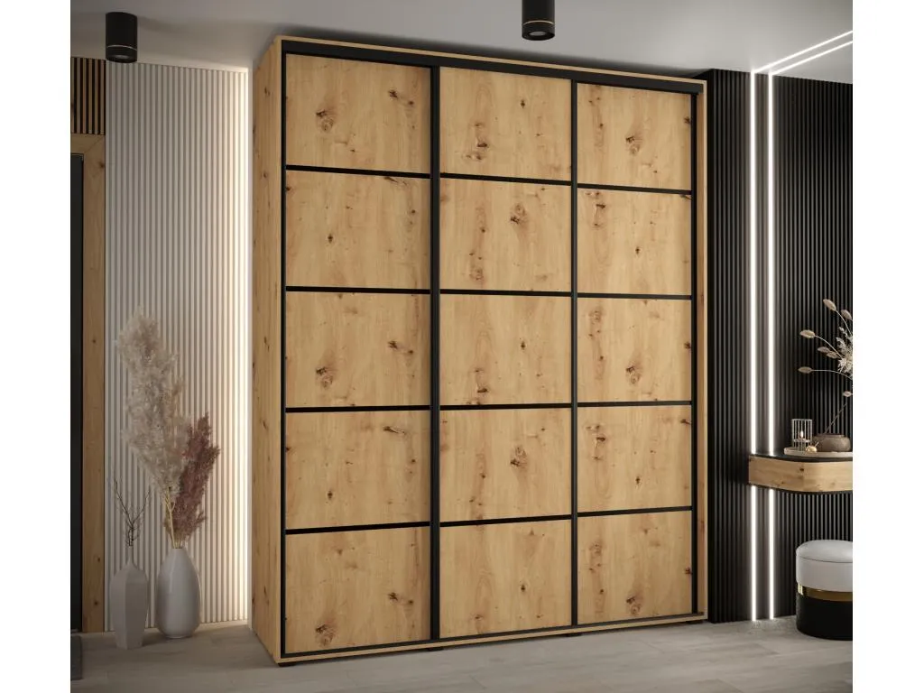 Armario Davos 4 corredero 235,2x190x45 cm 3 puertas artisan y negro fen2916762