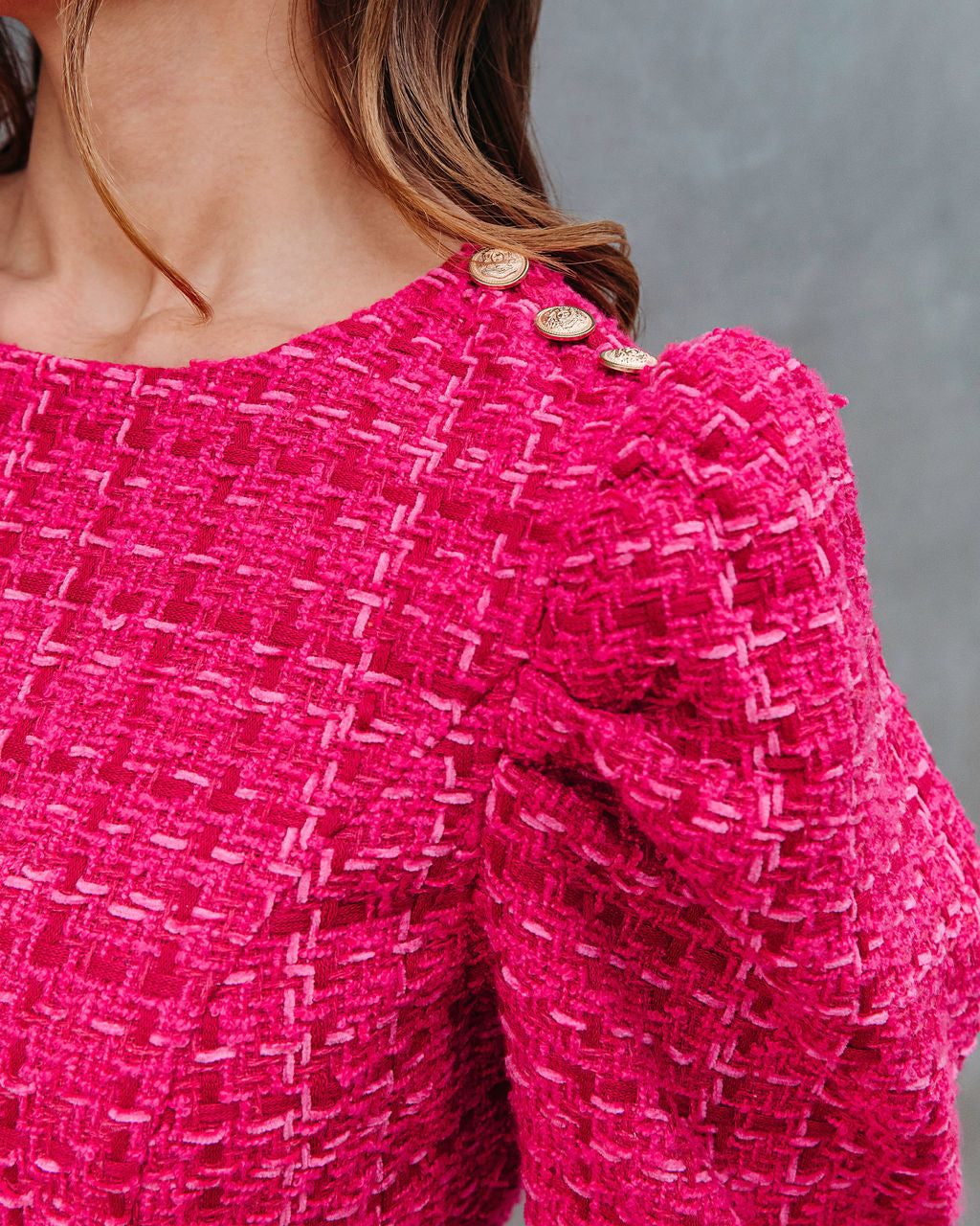 Fancy Afternoon Tea Tweed Mini Dress - Fuchsia - Se7enfashion
