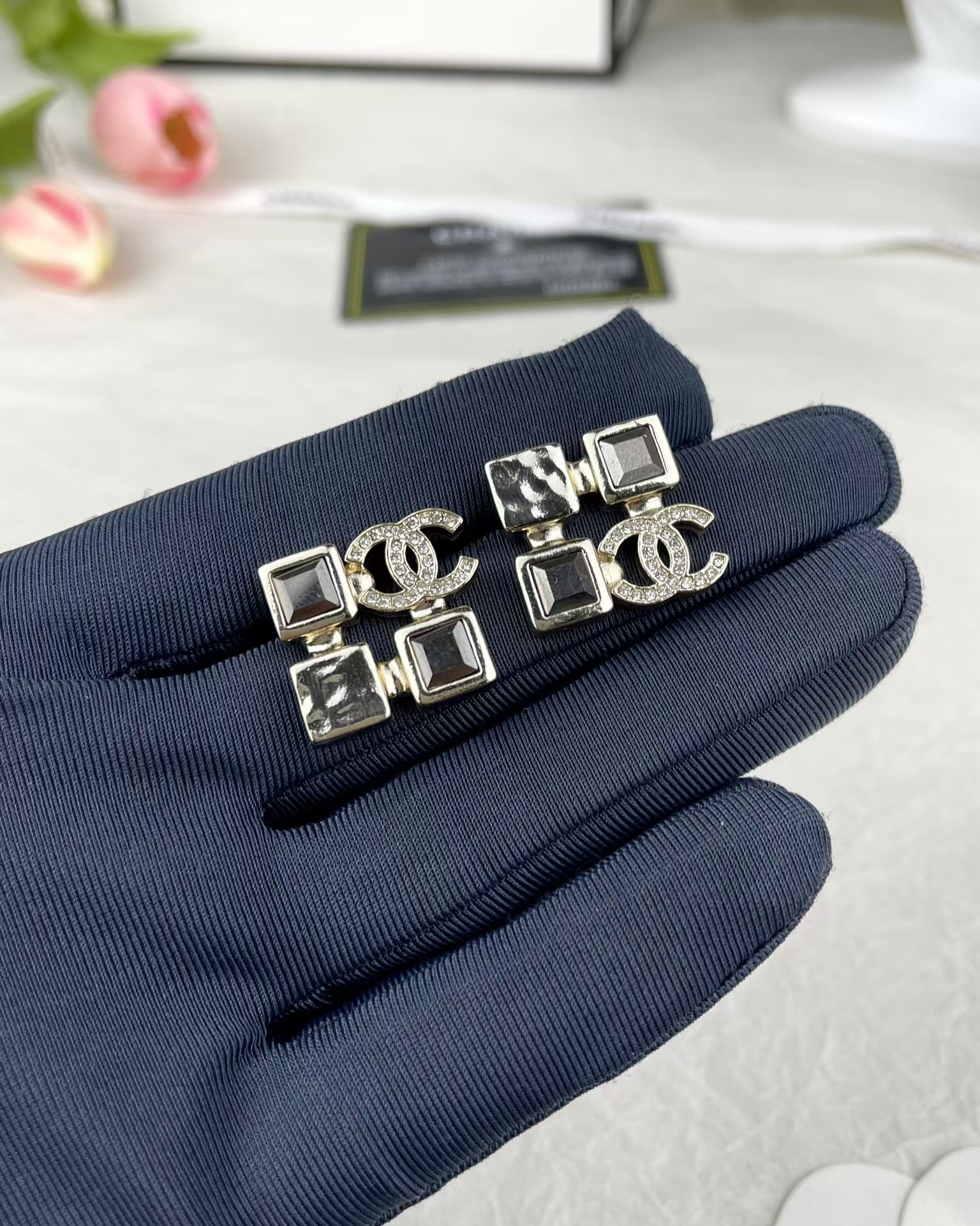 Chanel Square Rhinestone Earrings - Original Replica Club