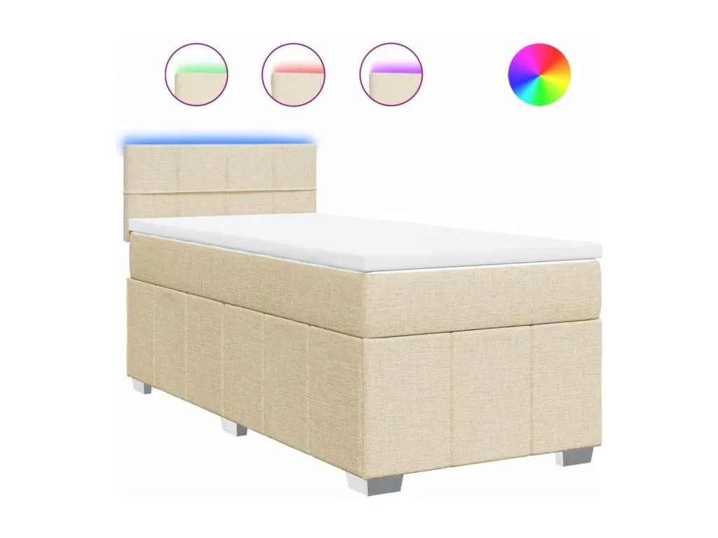 Cama box spring con colchón tela color crema 90x190 cm kjr3521467