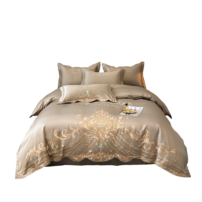 High Quality Ice Silk Cotton Bedding Set European Style Four Piece Bed Sheet Set With Embroidery