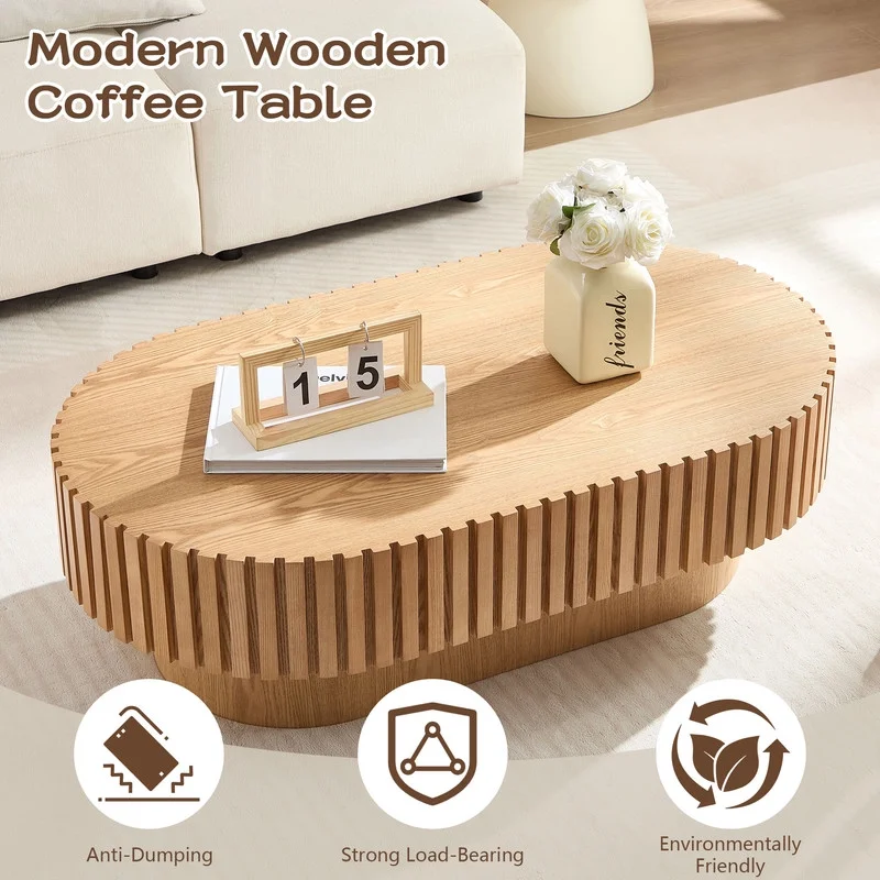 FFH 43.7 inch Oval Coffee Table for Living Room,Handcraft Rustic Corner Coffee Table Nature Wood Relief Sturdy Pedestal for Apartmen,Side Table Centre Table,Nature Wood - Image 60