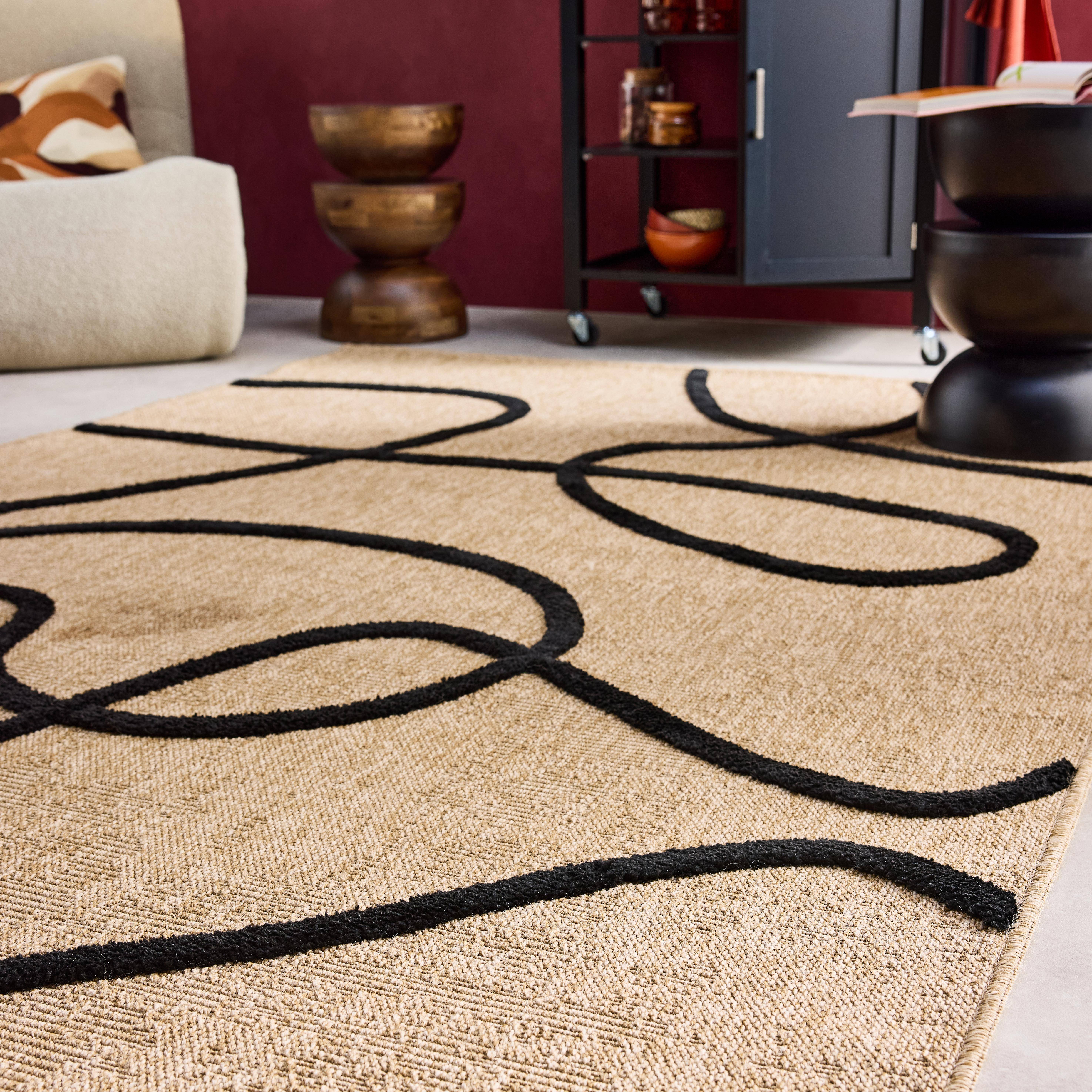 Thomas - Alfombra interior efecto yute, motivo gráfico en relieve negro