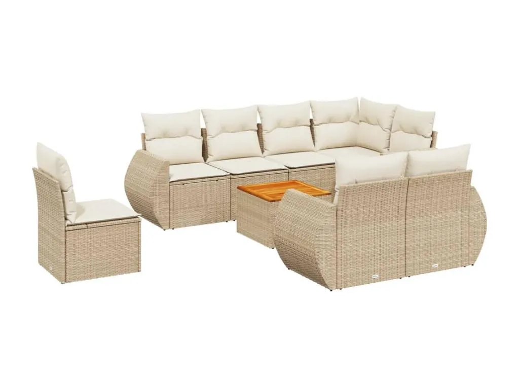 Conjunto de Sofás de Exterior de 9 Piezas, ratán sintético beige con cojines incluidos.  QS5274645