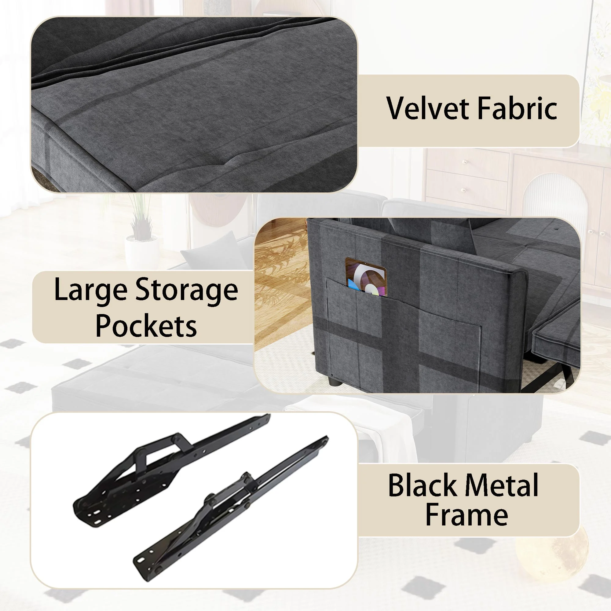 Convertible Sofa Bed,3-in-1 Sleeper Sofa with Pull Out Bed,Sleeper Futon Couch Loveseat with Adjsutable Backrest and Pillows for Living Room,Gray - Image 6