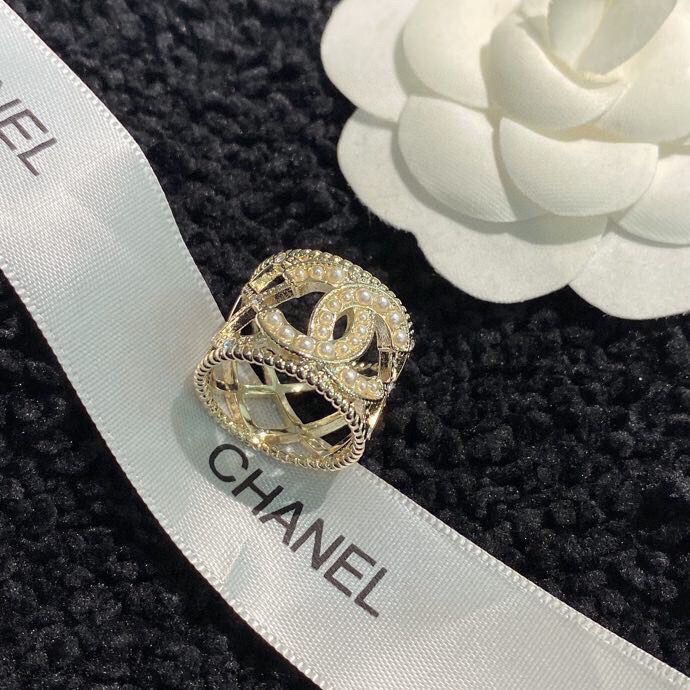 Chanel Light Gold Hollow Pearl CC Ring - Original Replica Club