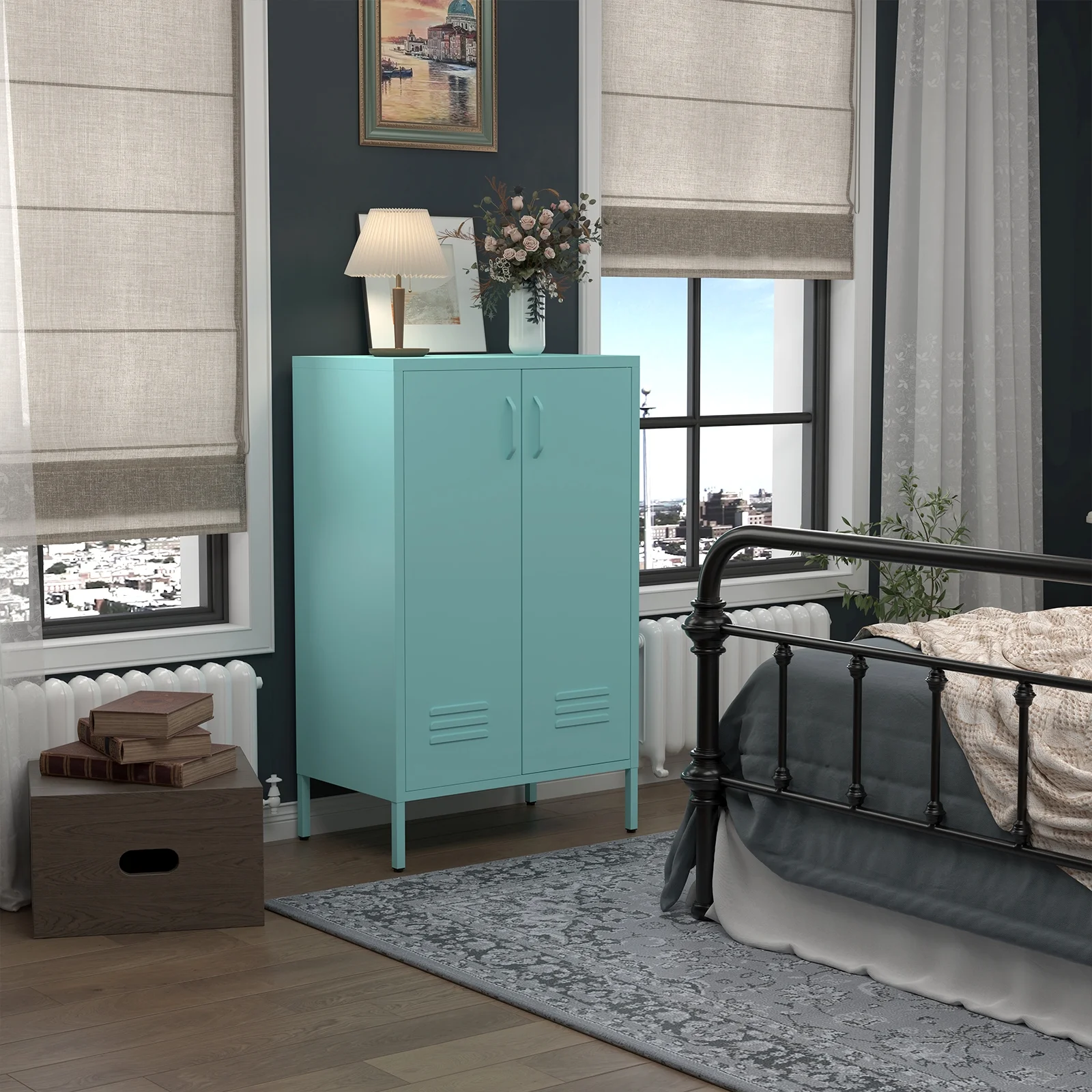 Marcree Green Metal Cabinet,2 Door Accent Cabinet,Metal Locker Cabinet with Legs,Sideboard Cabinet with Adjustable Shelves,Locker Storage Cabinet for Living Room,Entryway - Image 32