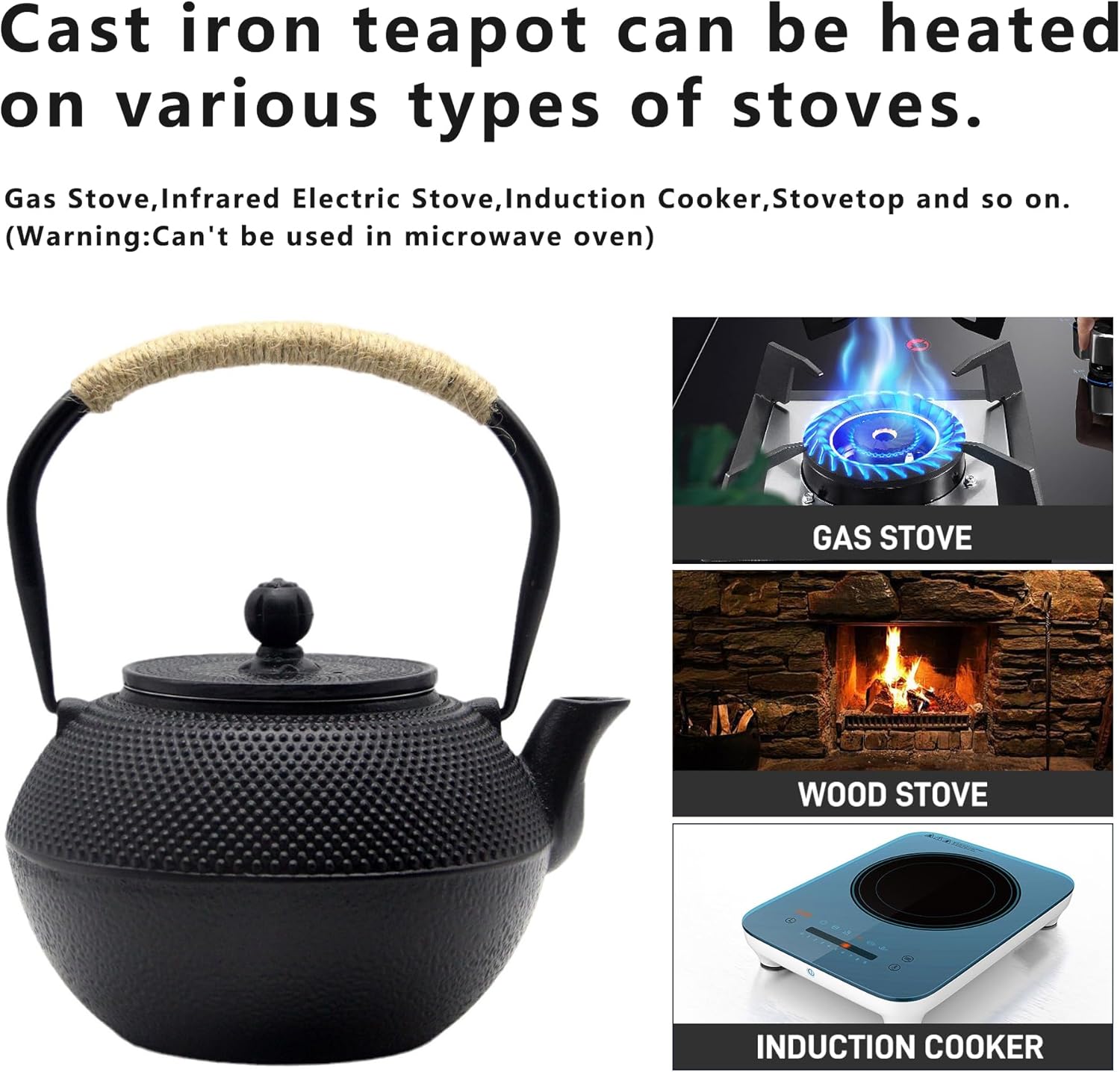 YJX Cast Iron Tea Pot Set, Japanese Tetsubin, 40.6oz Tea Kettle for Stovetop, Black Teapot with Stainless Steel Infuser for Loose Leaf Tea, 1200ml Small Asian Tea Set with Teacups