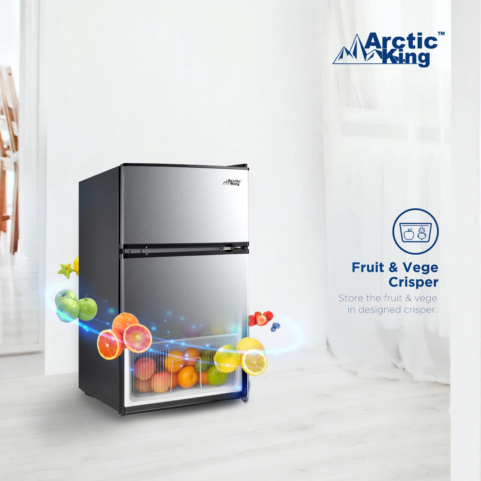Arctic King 3.2 Cu ft Two Door Mini Fridge with Freezer, Stainless Steel, E-Star - Image 16