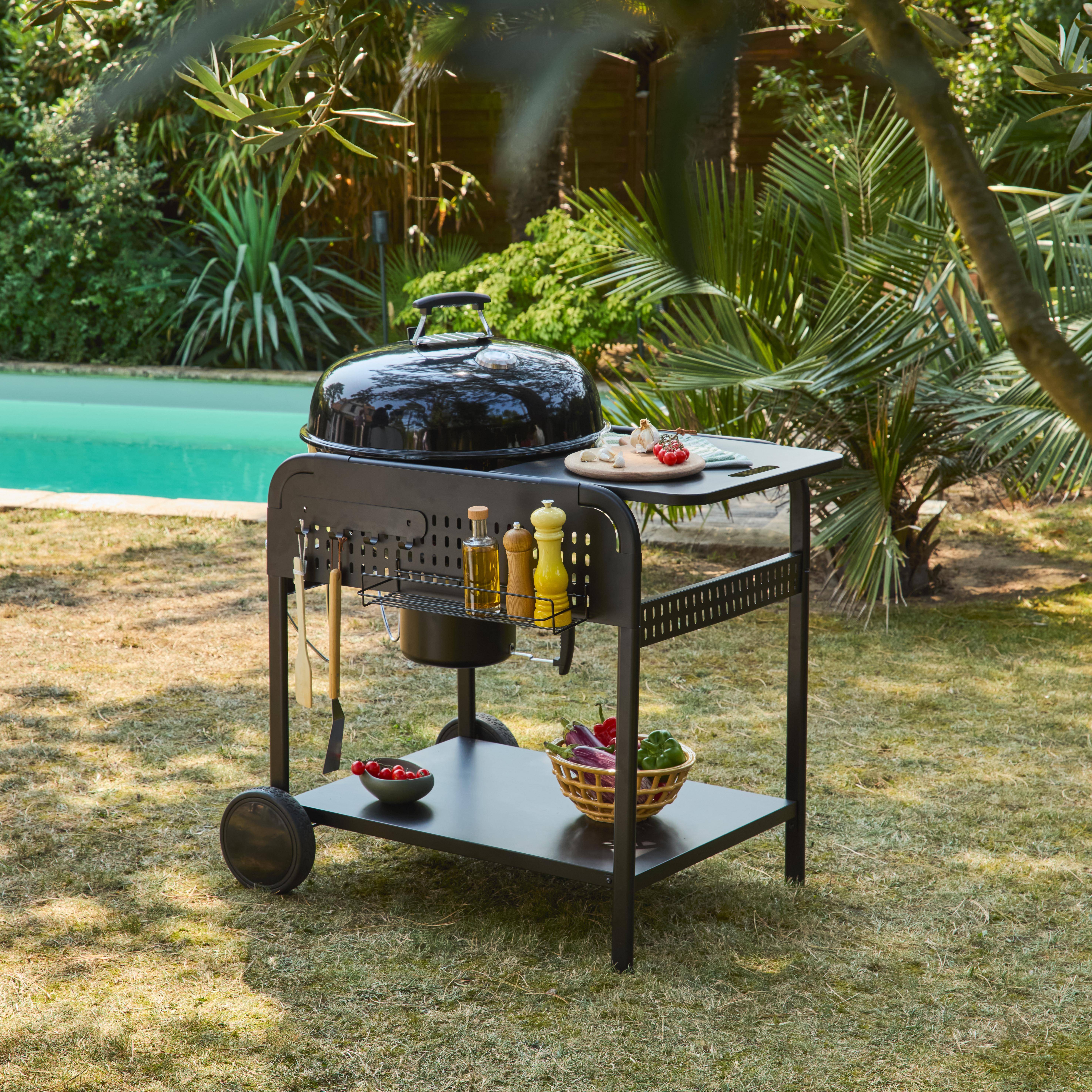 Maurice - Barbacoa redonda de carbón de acero esmaltado con carrito, Ø53cm