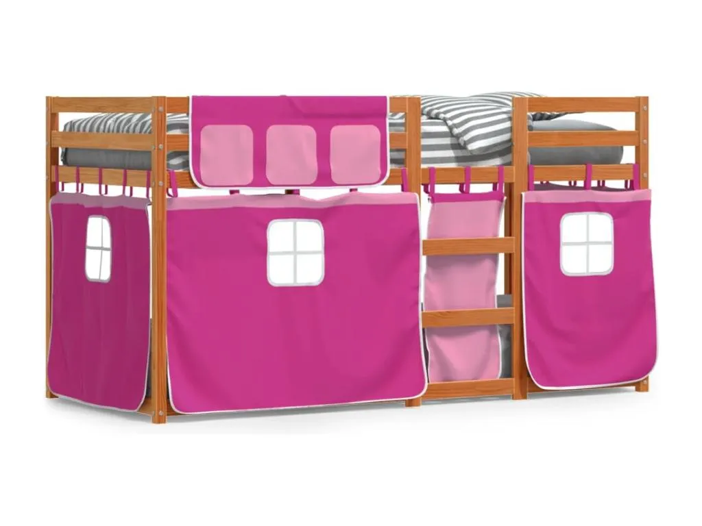 Litera con cortinas en madera maciza de pino color rosa 80x200 cm. bqz3541040