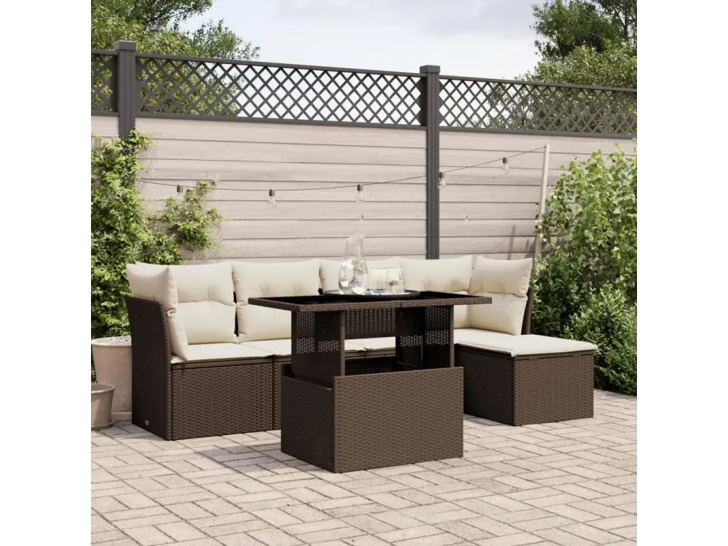 Set sofás de jardín 6 piezas y cojines ratán sintético marrón 47873RSXH