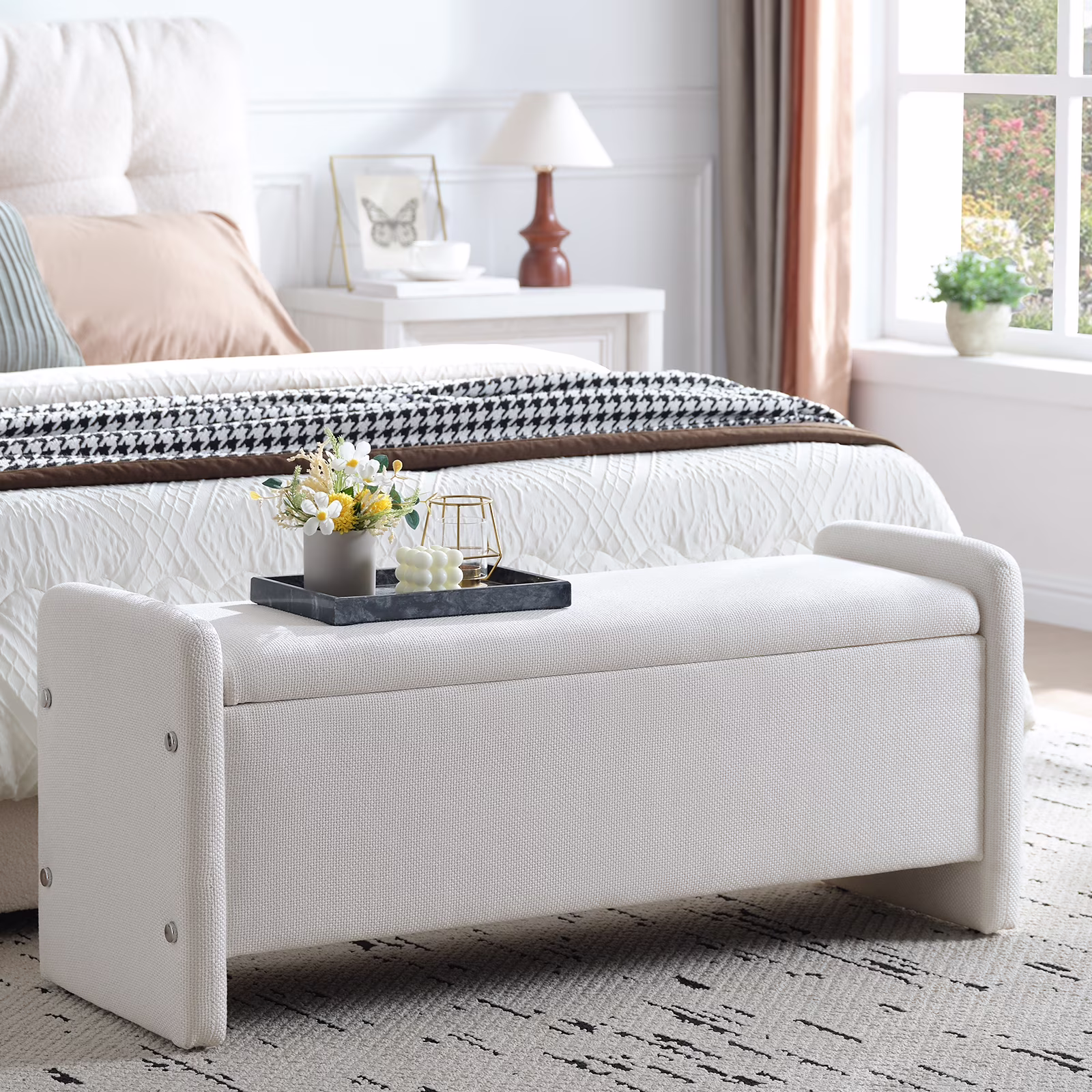 Pinmoco 44" Storage Ottoman Bench, Upholstered Entryway Bench with Storage End of Bed Bench for Bedroom& Living Room, Corduroy Gray - Image 5