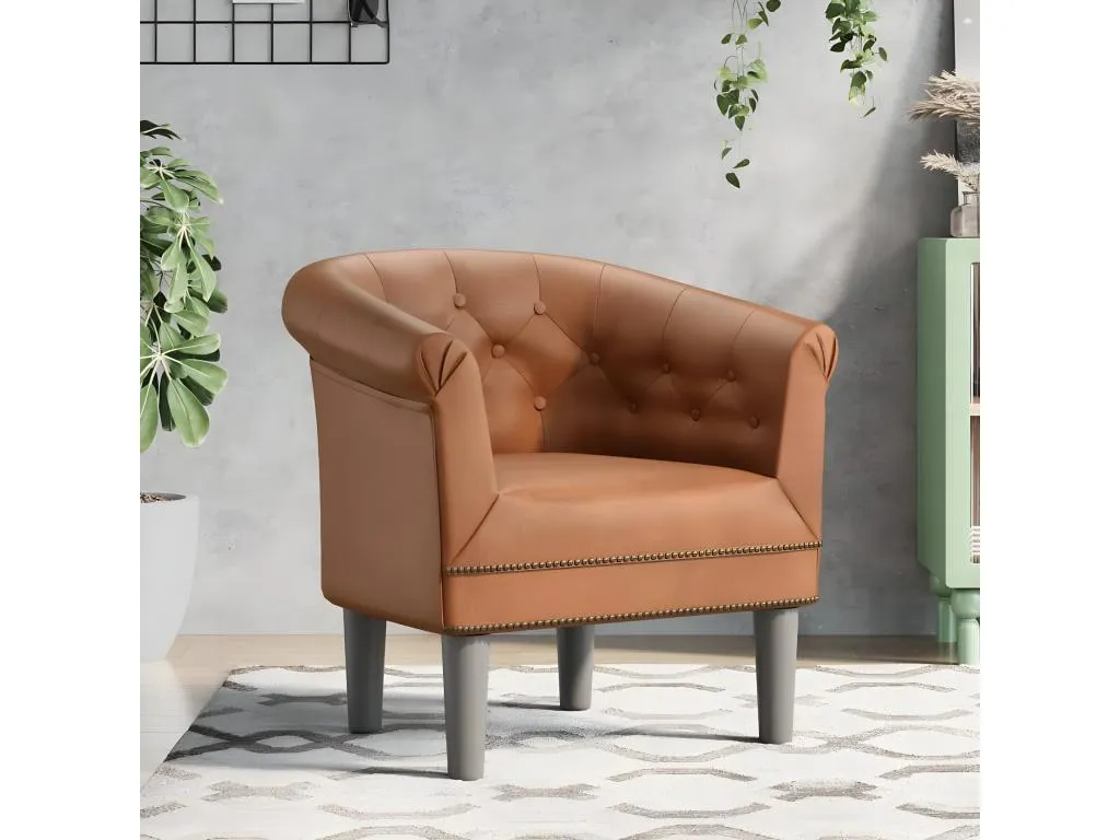 Sillón convertible en piel sintética marrón
