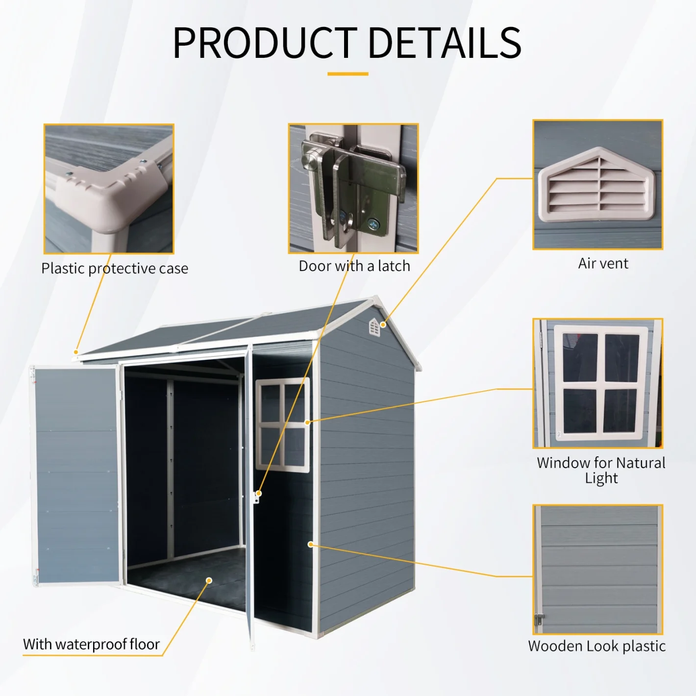 8x4 FT Outdoor Storage Shed with Floor, Resin Garden Sheds with Lockable Door, Vents & Windows, Weather Resistant Tool Shed with Sloped Roof for Backyard Patio, Grey - Image 8
