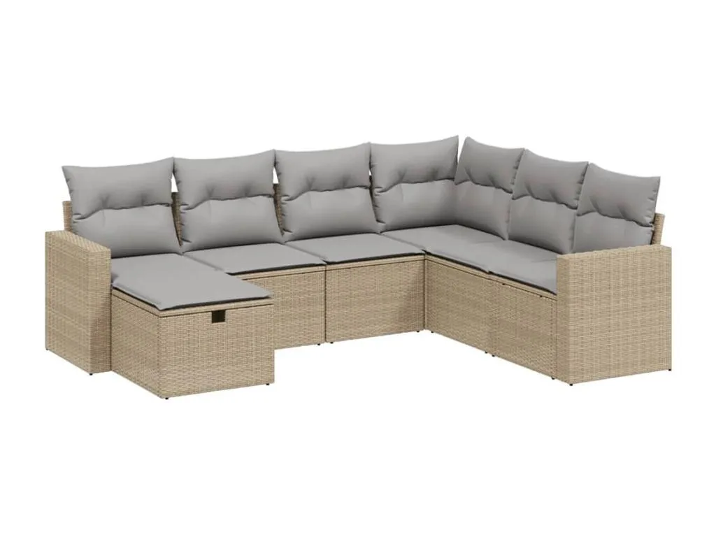 Juego de sofás jardín con cojines beige mezcla 7 piezas ratán PE