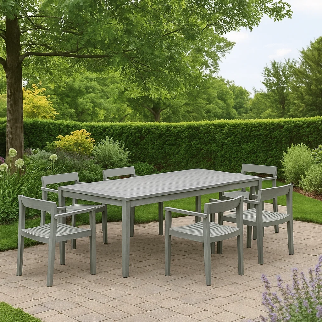 Conjunto de comedor de jardín para 6 personas, Madera efecto natural, 6 sillas, 1 mesa, Gris claro - MSbHTsj171pC