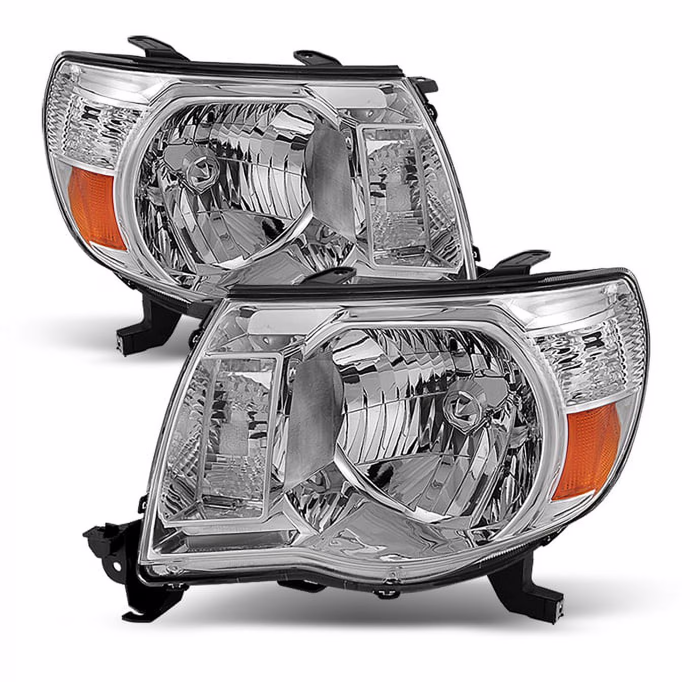 Fits 2005 - 2011 Toyota Tacoma Chrome Headlights Lamps Replacement Pair Left+Right(Black Housing)
