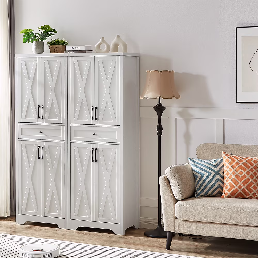 TrumanPick 61"H Large Buffet Sideboard Cabinet, TV Cabinet, Kitchen Pantry for Dining Room, Living Room, 61.3''L x 15''W x 29.8''H, White/Walnut - Image 15