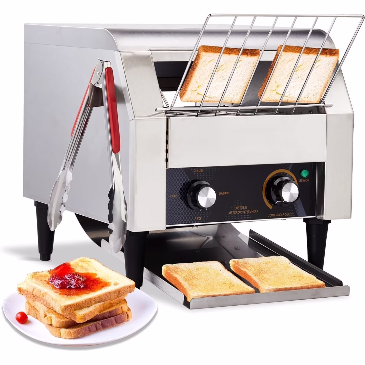 Ktaxon Commercial Conveyor Toaster, 150 Slices/Hour, 1300W, Front/Rear Outlet, Silver