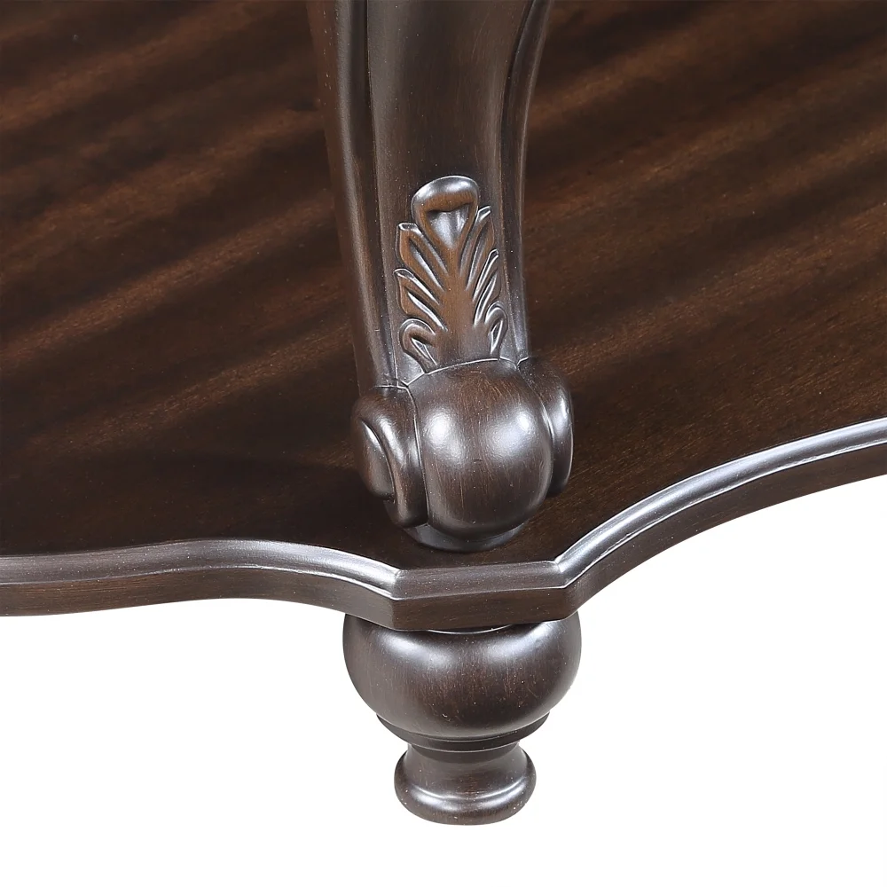 42" Oval Coffee Table with Storage Shelf, 2-Tier Solid Wood Cocktail Tea Table, Traditional Retro Center Table for Living Room, Bearing 400LBS, Cherry - Image 14