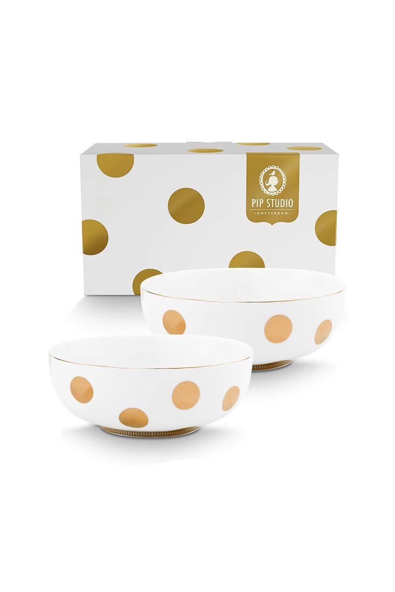 Set/2 Bowls Dot Delight White/Gold 20cm