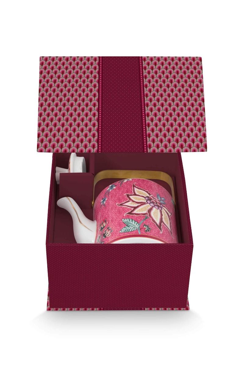 Giftset Teapot Oriental Flower Festival Dark Pink