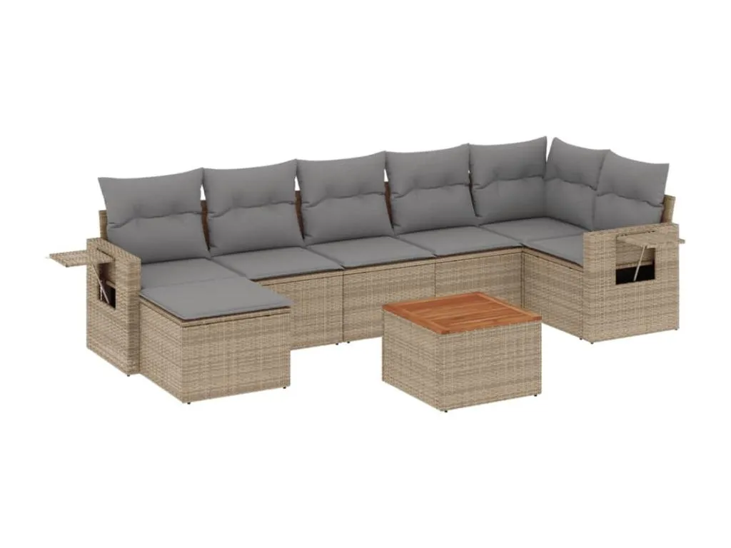 Juego de sofás jardín con cojines beige mezcla 8 pzas ratán PE VDZG41998