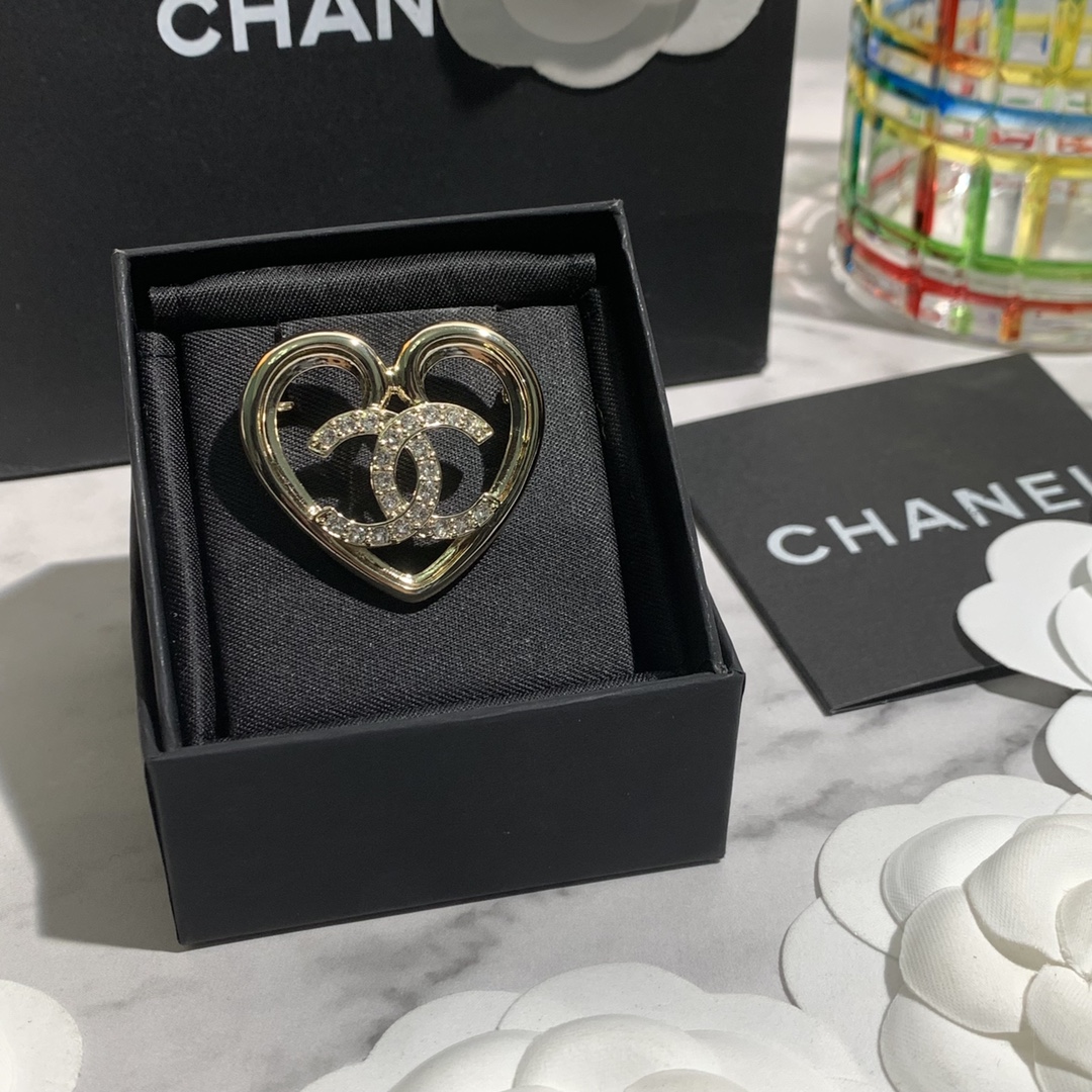 Chanel Light Gold Hollow Heart Brooch - Original Replica Club