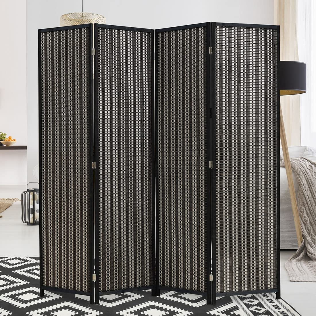 JOSTYLE 4-Panel Room Divider 6ft Tall Extra Wide Folding Privacy Screen with Diamond Double-Weave Divider for Room Separation Freestanding Red Brown - Image 22