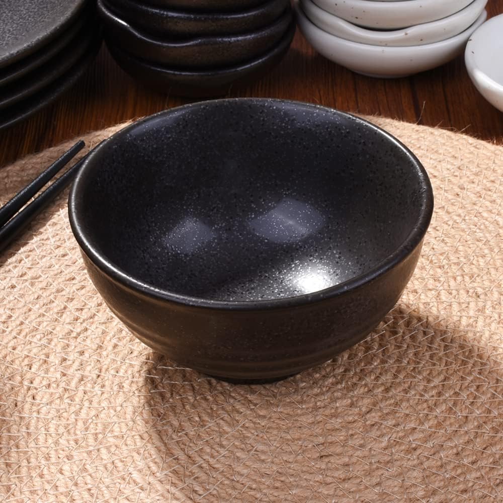 Japanese Black Rice Bowls Set of 4, Ceramic Asian Bowls Sushi Bowls for Rice, Oats, Soup, Snacks, Desserts