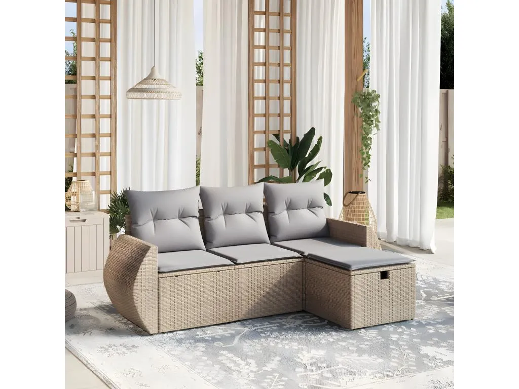 Juego de sofás jardín con cojines beige mezcla 4 pzas ratán PE