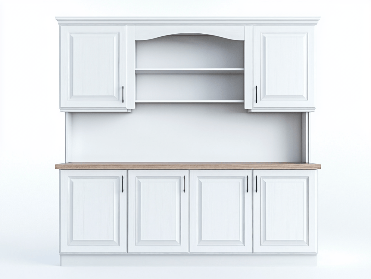 Armario de cocina blanco con estantería abierta y encimera efecto madera – MDF – 210×50×190 cm – clásico funcional