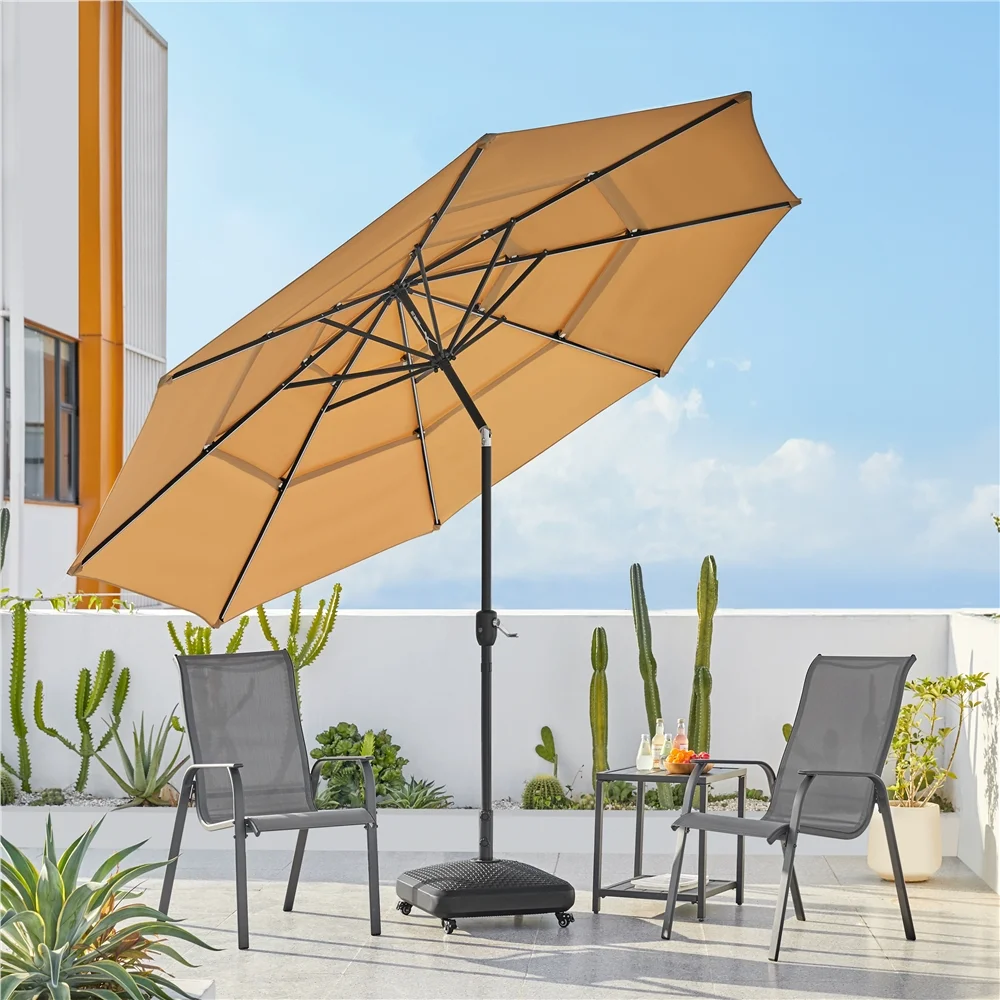 Renwick 10 Ft Outdoor Patio Parasol with Color-Changing LED Strip, Tan - Image 2