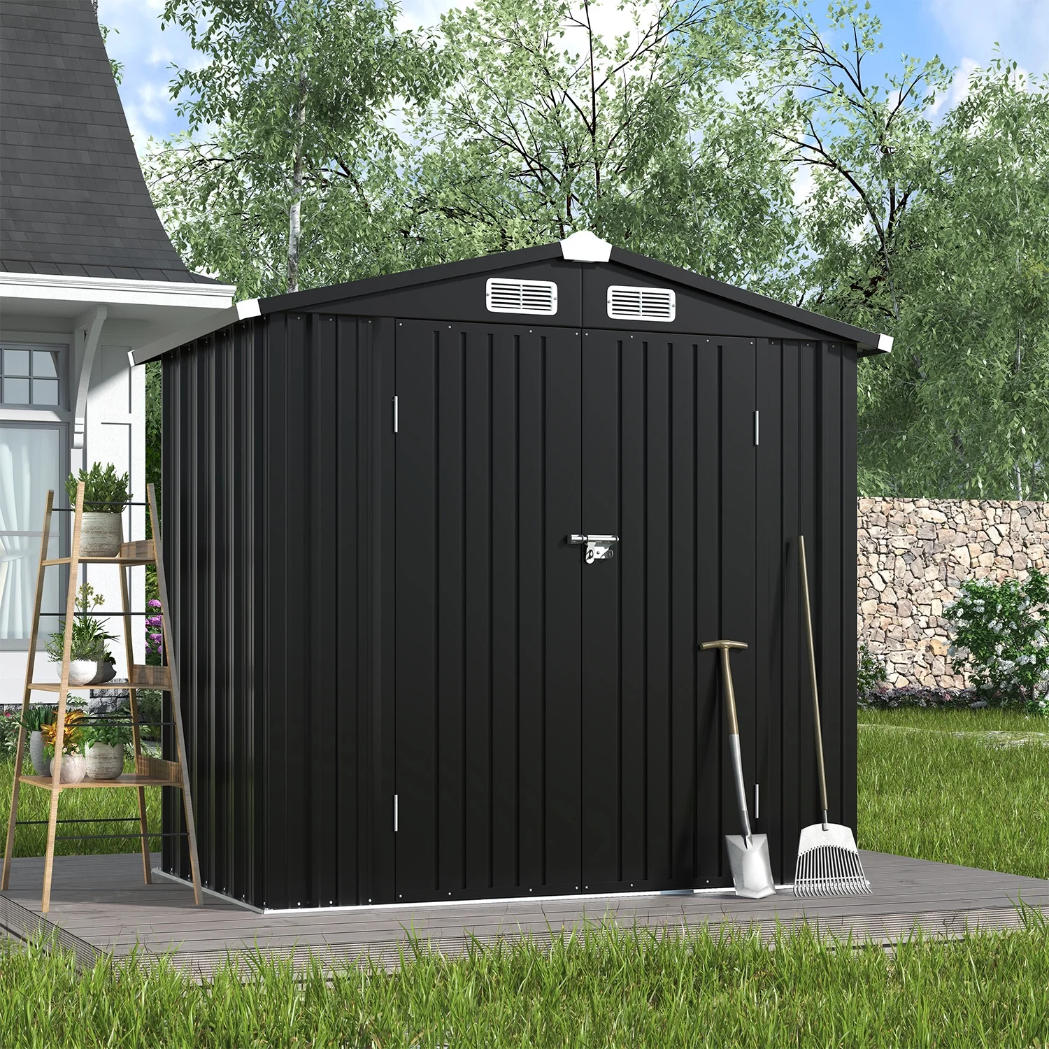 Clouddwell 6 ft. x 4 ft. Outdoor Storage Shed, Metal Garden Shed with Lockable Doors & Sloped Roof for Backyard, Patio, Poolside - Image 16