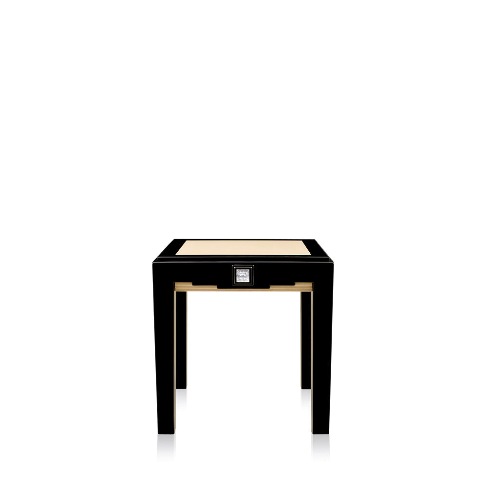 TABLE D'APPOINT MASQUE DE FEMME - CRISTAL INCOLORE, LAQUÉ NOIR ET FRÊNE IVOIRE, PETIT MODÈLE