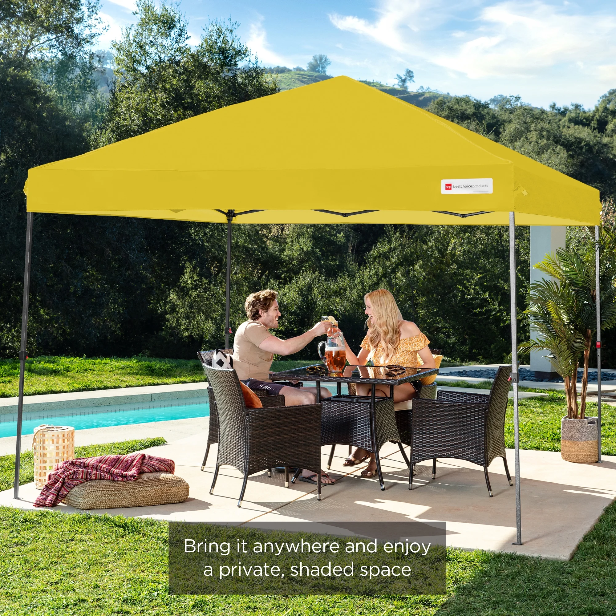 Best Choice Products 10x10ft Easy Setup Pop Up Canopy w/ 1-Button Setup, Wheeled Case, 4 Weight Bags - White - Image 269