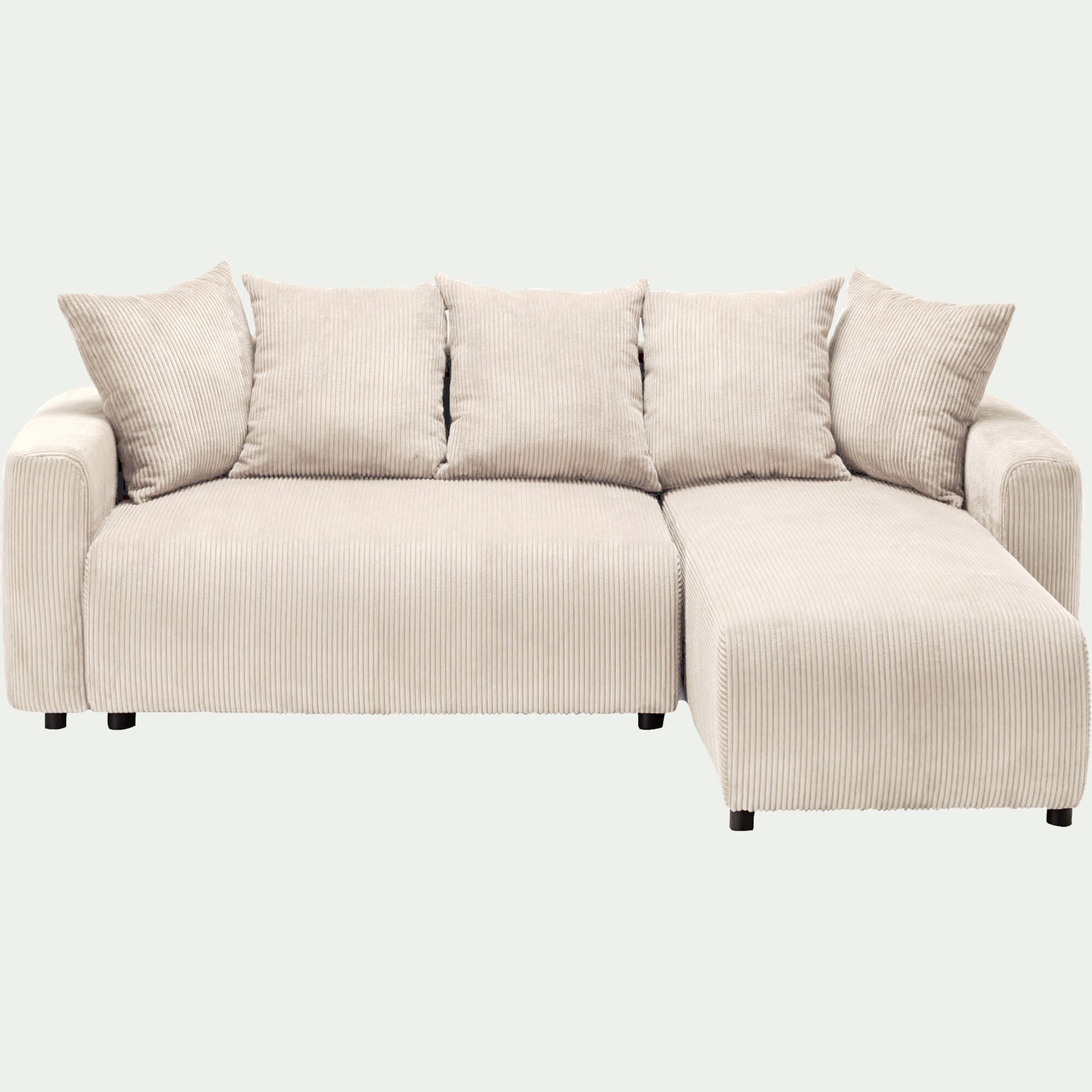 LUDI - Canapé convertible à angle réversible en velours côtelé - beige roucas