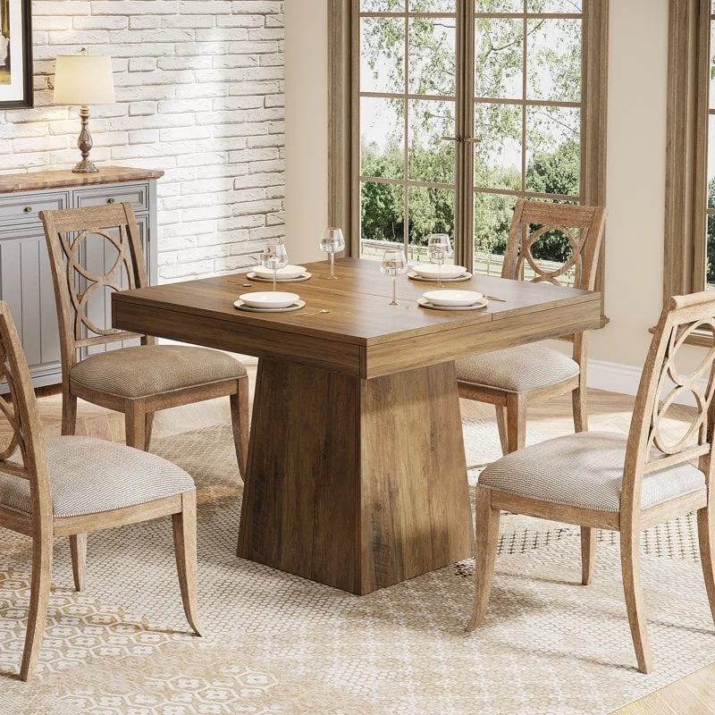 Tribesigns Square Dining Table for 4, 31.5-Inch Kitchen Table Small Dinner Table with Sturdy Pedestal Base, Farmhouse Dining Room Table for Home Dining Room, Living Room, Kitchen, Vintage Brown - Image 8