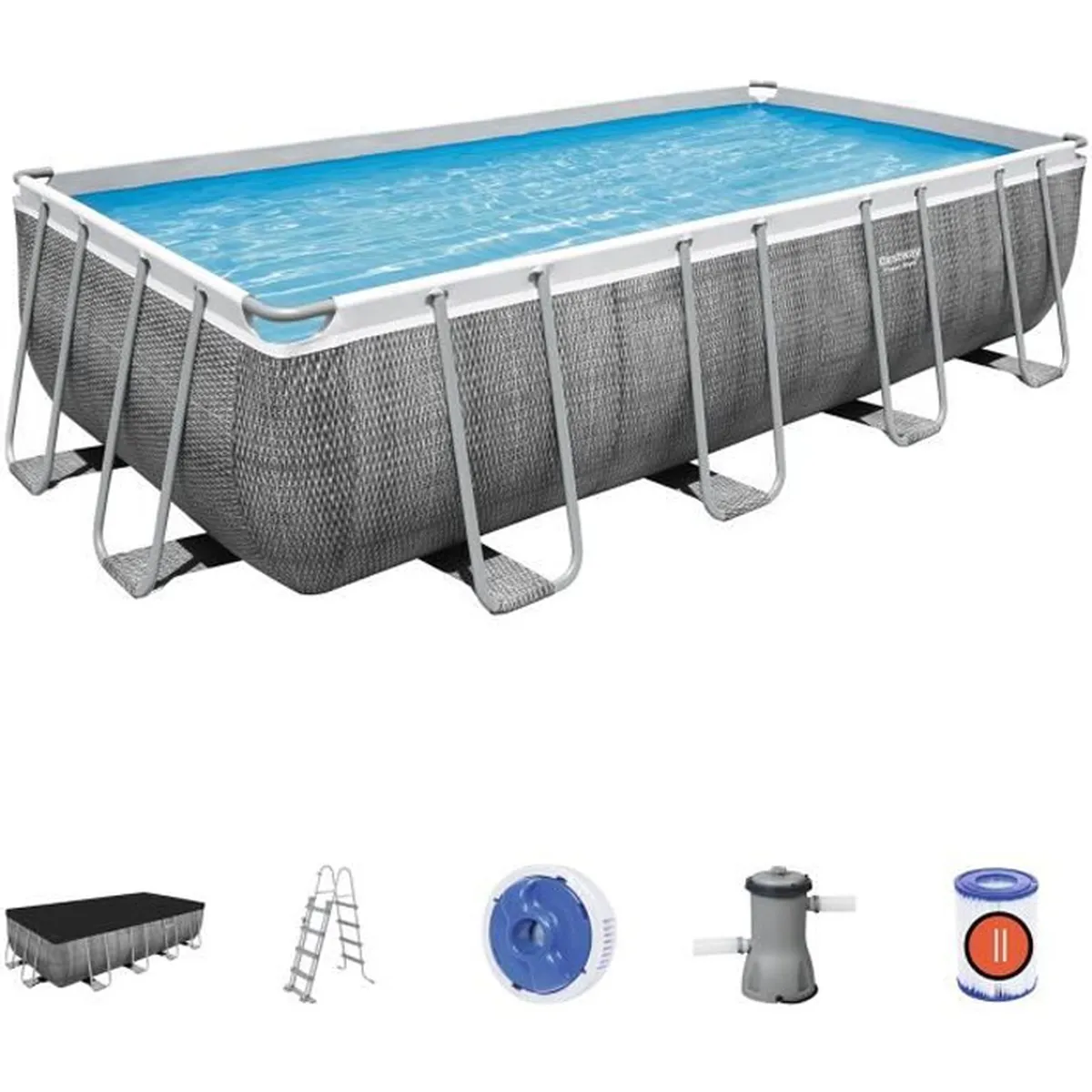 WAYFAIR Kit Piscine Hors Sol Tubulaire BESTWAY Power Steel?- 488 X 244 X 122 Cm - Rectangulaire (Avec "Chelle, Bache, "Purateur " Cartouche)