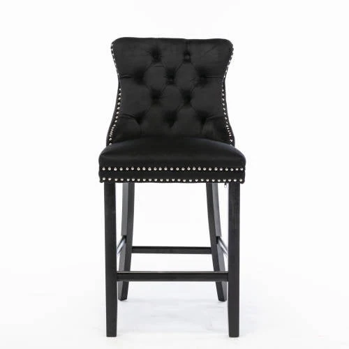 Velvet Bar Stools Set of 2, Upholstered Counter Height Bar Chair with Rivet and Button Trim, Bar Stool with Back and Footrest, for Dining Room, Kitchen, Pub, Gray - Image 4