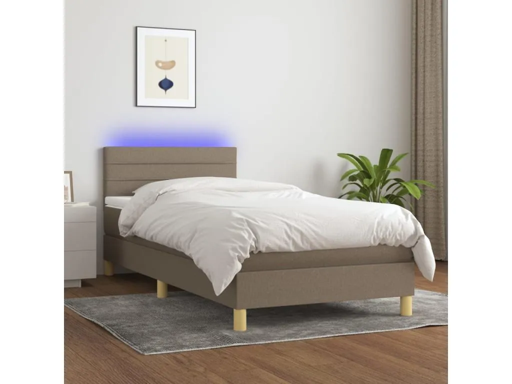 Cama box spring con colchón led tela gris taupe 90x190 cm zqt3529134