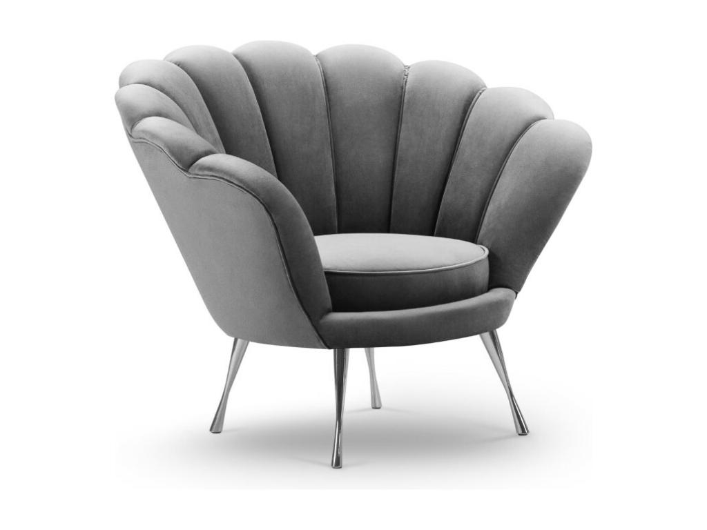 Sillón Confortzx de terciopelo gris claro - 98x78x76cm