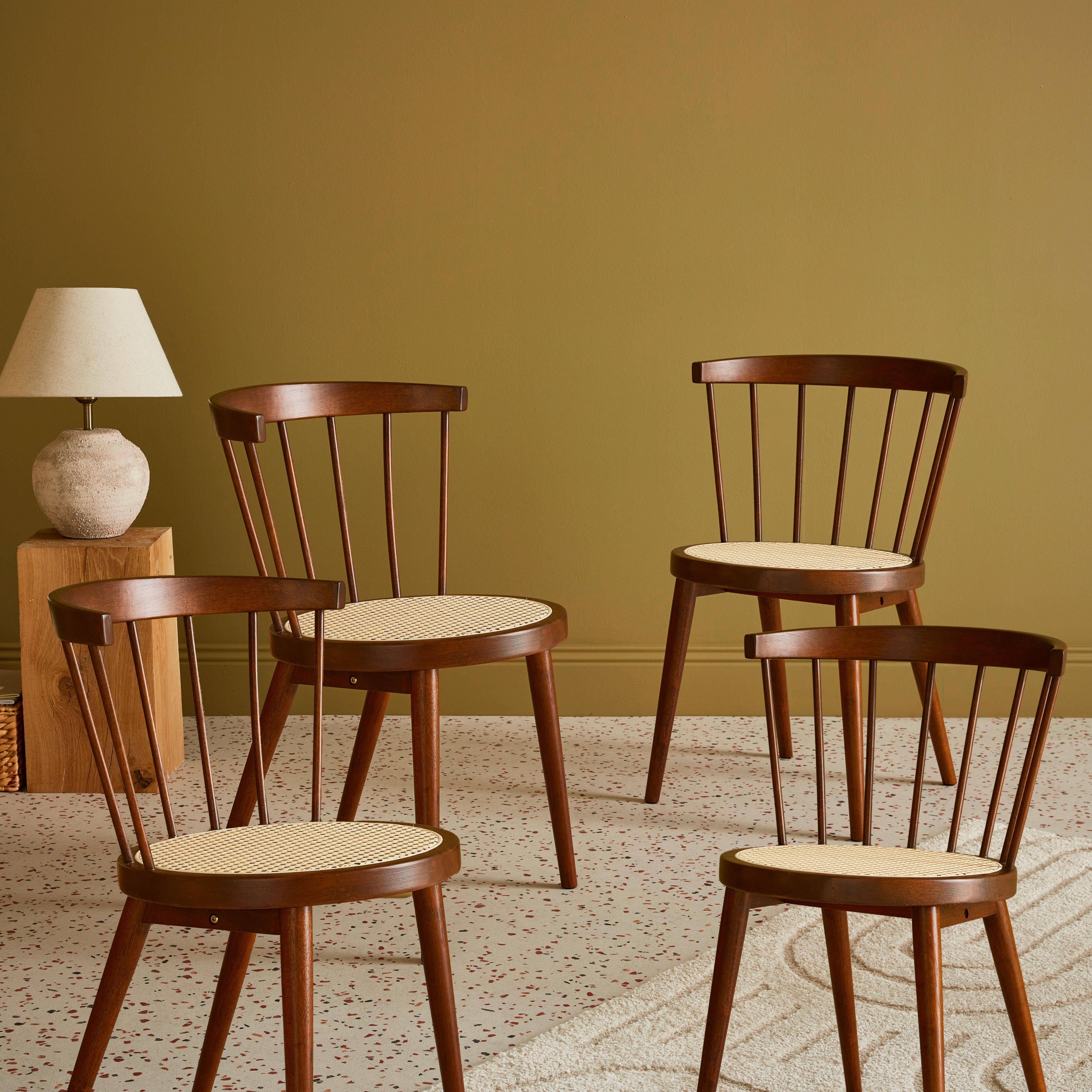 Nora - Silla de madera y caña, set de 4