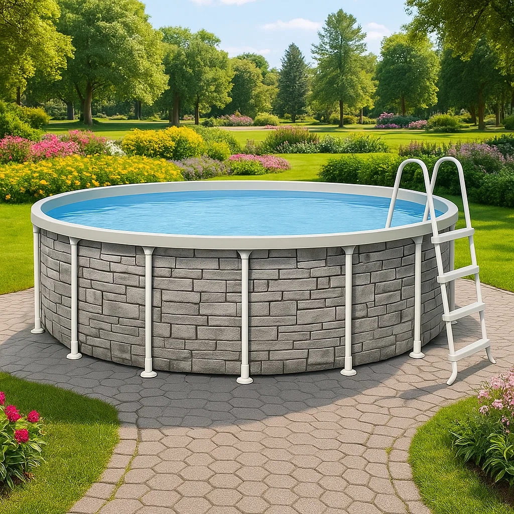 Piscina tubular redonda desmontable de acero 358x98 cm gris/blanco con filtro y escalera eflLCXg269Nm