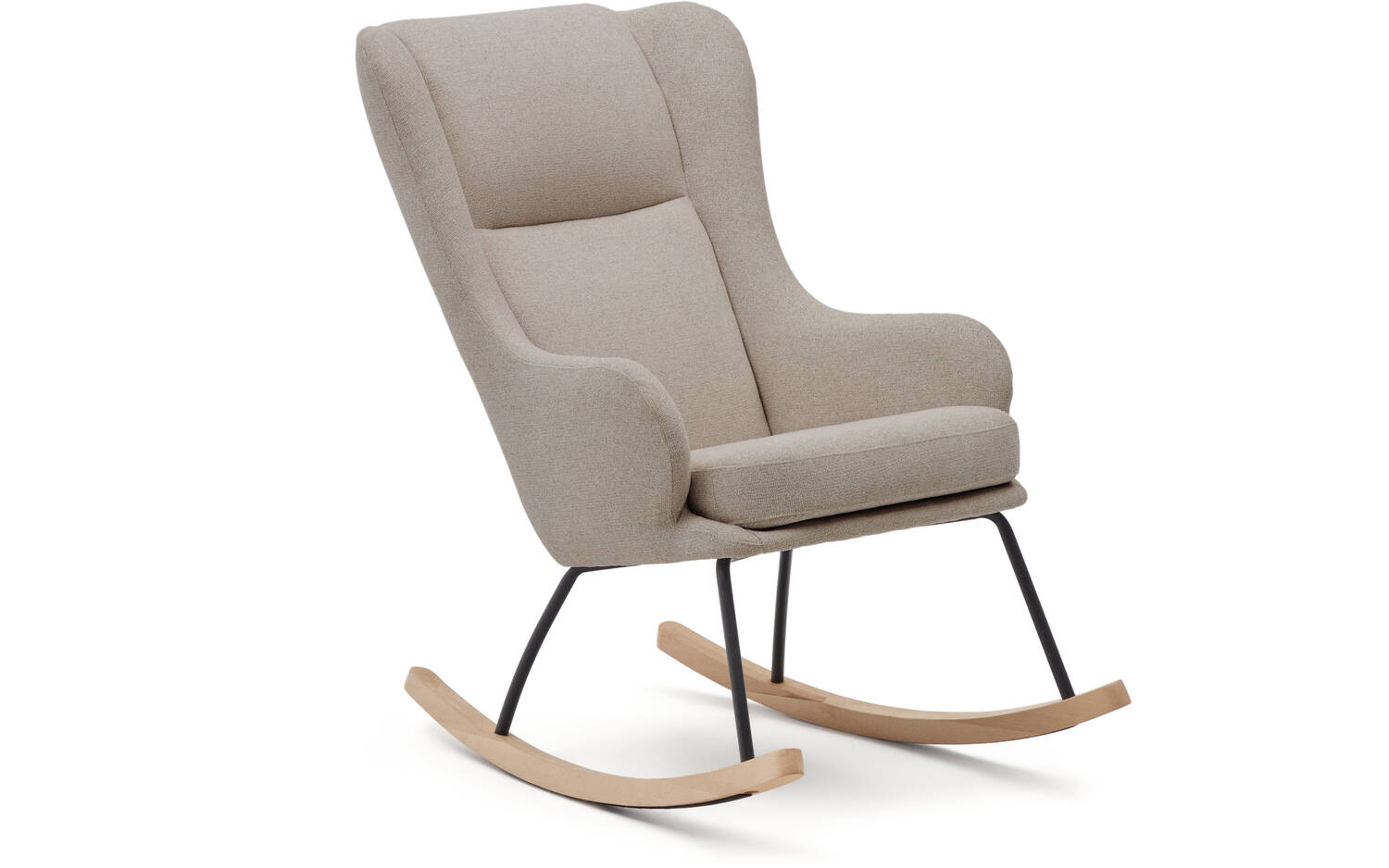 Kave Home - Maustin-schommelstoel in beige chenille en zwart frame van