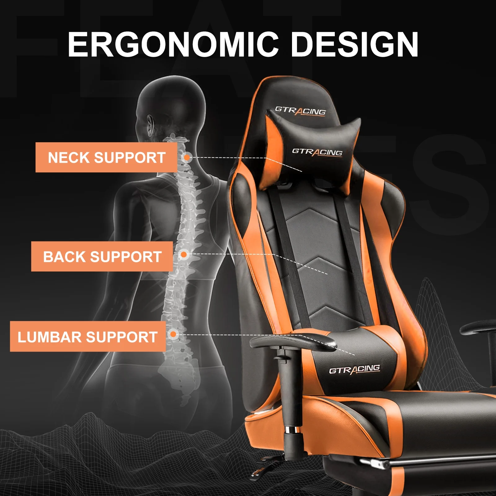GTRACING Gaming Chair, Ergonomic Office Desk Chair with Lumbar Support, PU Leather, Footrest & Adjustable Headrest, Red - Image 49