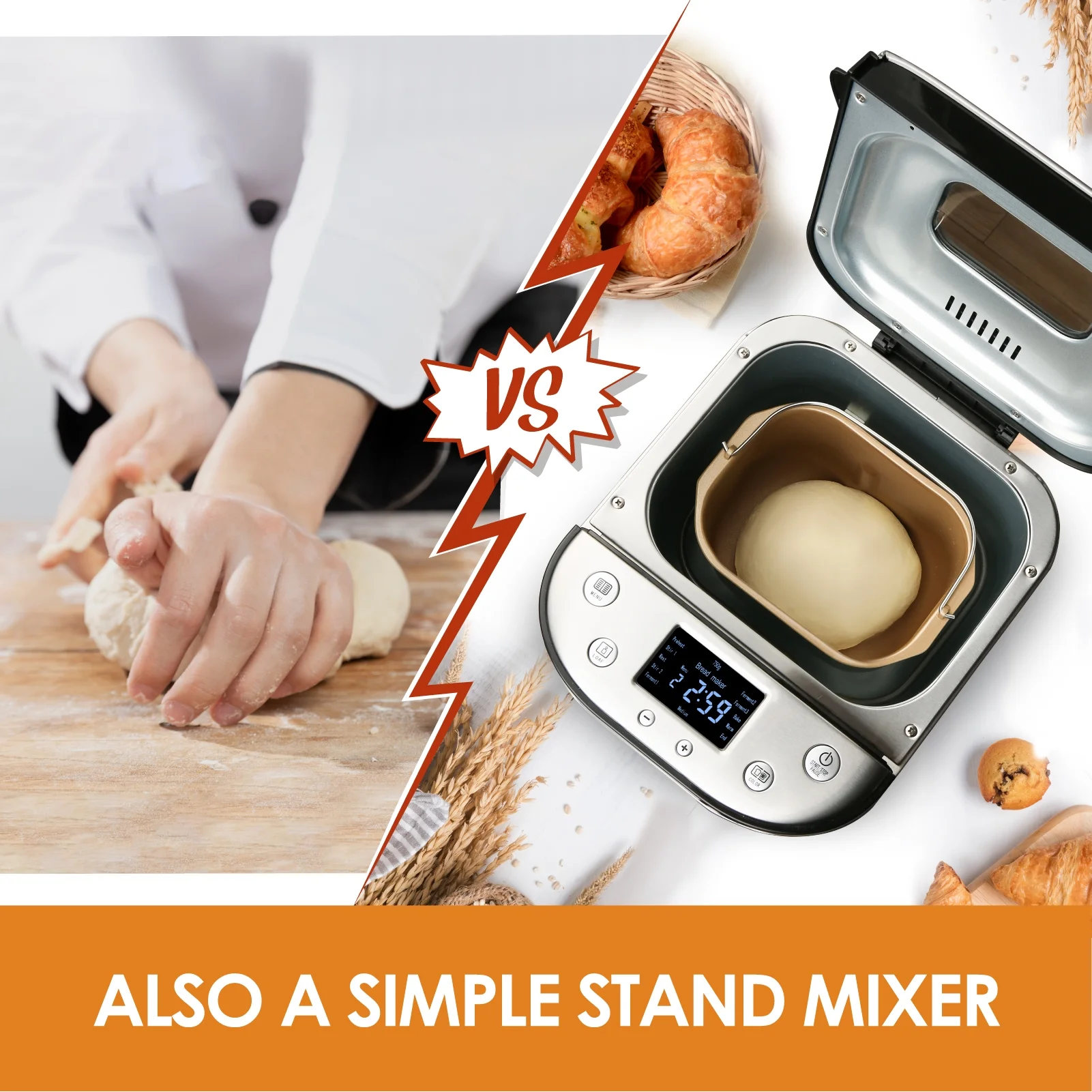 Kitchen in the box 15-in-1 Bread Machine, 2LB Stainless Steel Automatic Bread Maker with Recipes-Silver - Image 6