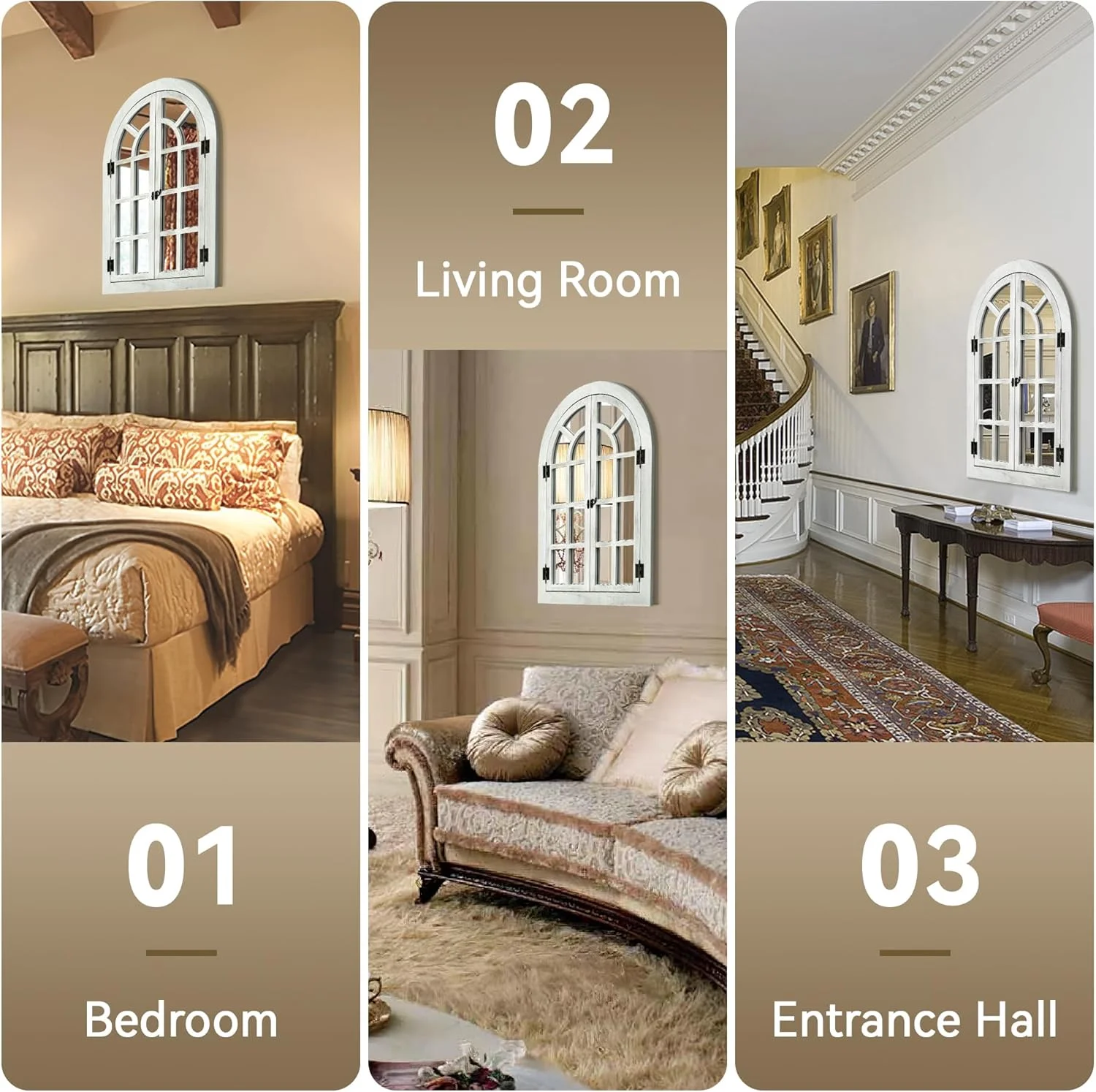 Window Mirrors for Wall Decor -White Arched Wall Mirror Farmhouse Wall Decor Wood Frame Decorative Wall Mirrors Like Window for Bedroom, Living Room, Entrance, Dining Room - Image 7